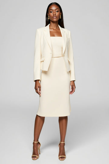Ivory Peak Lapel Midi 2 Piece Work Dress